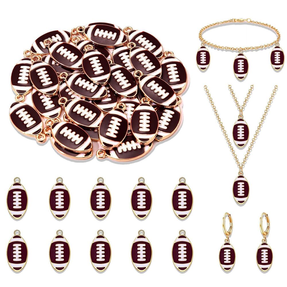 4922 30PCS Football Charms Jewelry Making, Enamel Football Charms